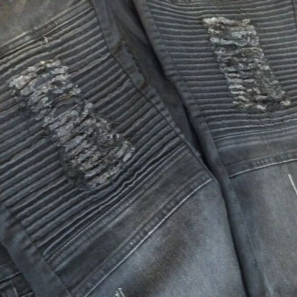 Y2K Kno Betta Black Distressed Rip Straight Leg Biker Jeans Size 36 - Picture 5 of 14